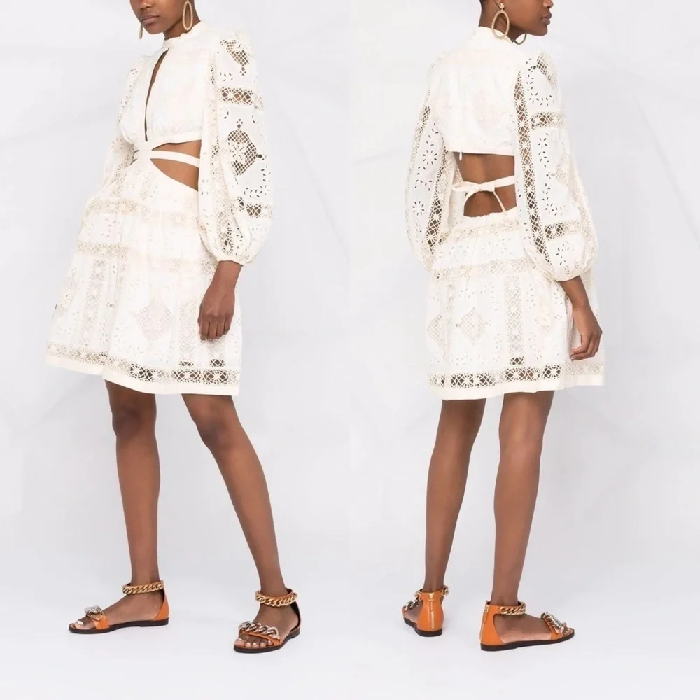 Zimmermann Dress Aliane Cutout Broderie Anglaise Lace Cotton Mini Ivory 2 NWT - Picture 12 of 13